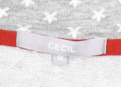 Cecil Womens Grey Star Print Full Zip Hoodie Size M Cotton Blend