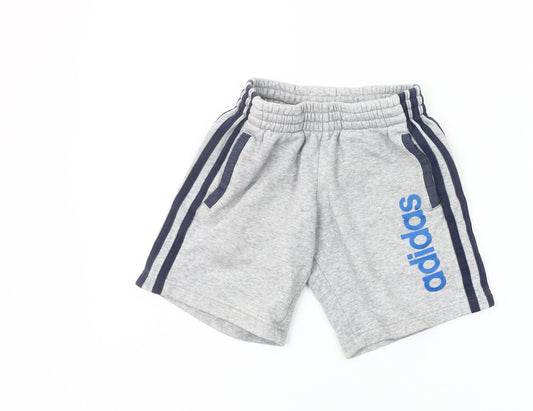 Adidas Boys Grey Athletic Shorts 4-5 Years Regular Fit Cotton Blend