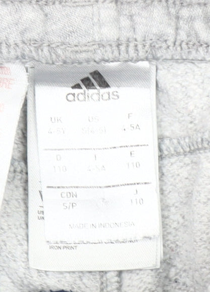 Adidas Boys Grey Athletic Shorts 4-5 Years Regular Fit Cotton Blend