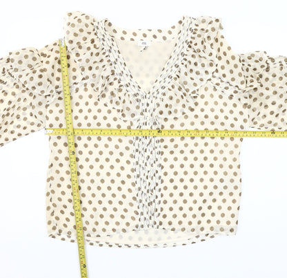 River Island Women Beige Polka Dot Ruffle Chiffon Blouse Size 10