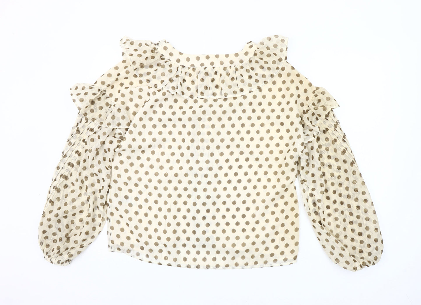 River Island Women Beige Polka Dot Ruffle Chiffon Blouse Size 10