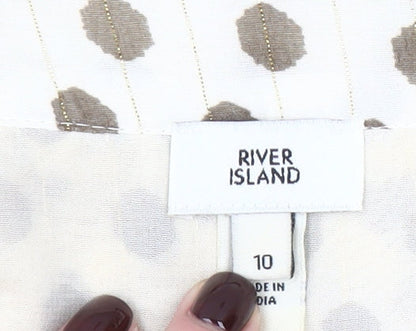 River Island Women Beige Polka Dot Ruffle Chiffon Blouse Size 10