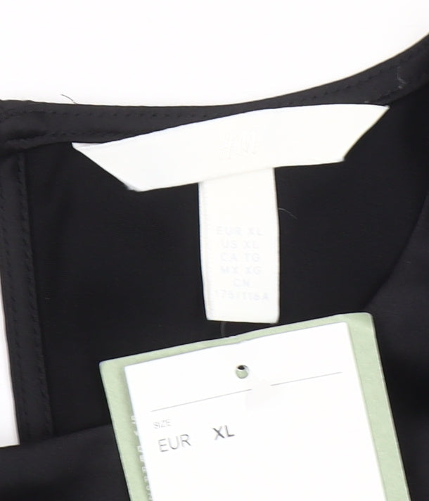 H&M Women Black Satin Cropped Blouse Size 16 Long Sleeve Top