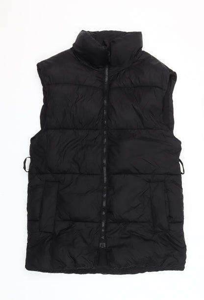 H&M Women Black XS Puffer Waistcoat Sleeveless Lightweight Zip