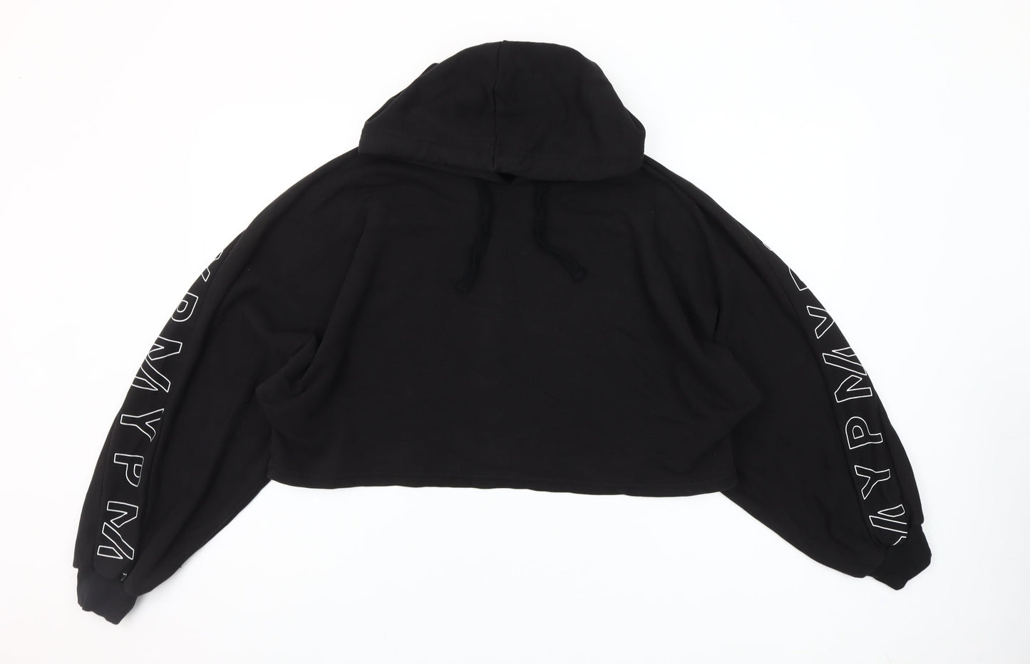 MyProtein Womens Black Cropped Pullover Hoodie Size L Relaxed Fit