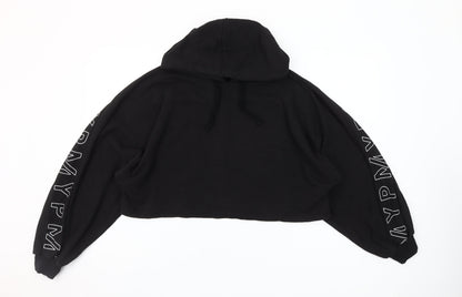 MyProtein Womens Black Cropped Pullover Hoodie Size L Relaxed Fit