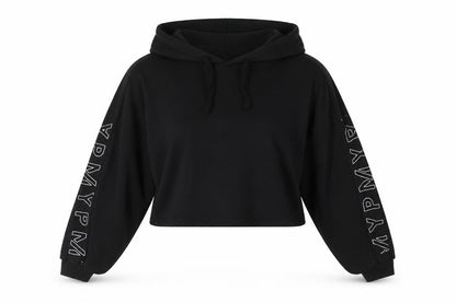 MyProtein Womens Black Cropped Pullover Hoodie Size L Relaxed Fit