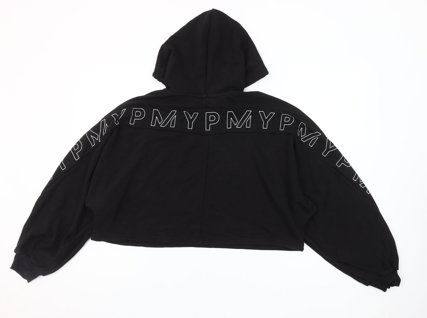 MyProtein Womens Black Cropped Pullover Hoodie Size L Relaxed Fit