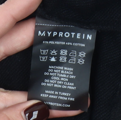 MyProtein Womens Black Cropped Pullover Hoodie Size L Relaxed Fit