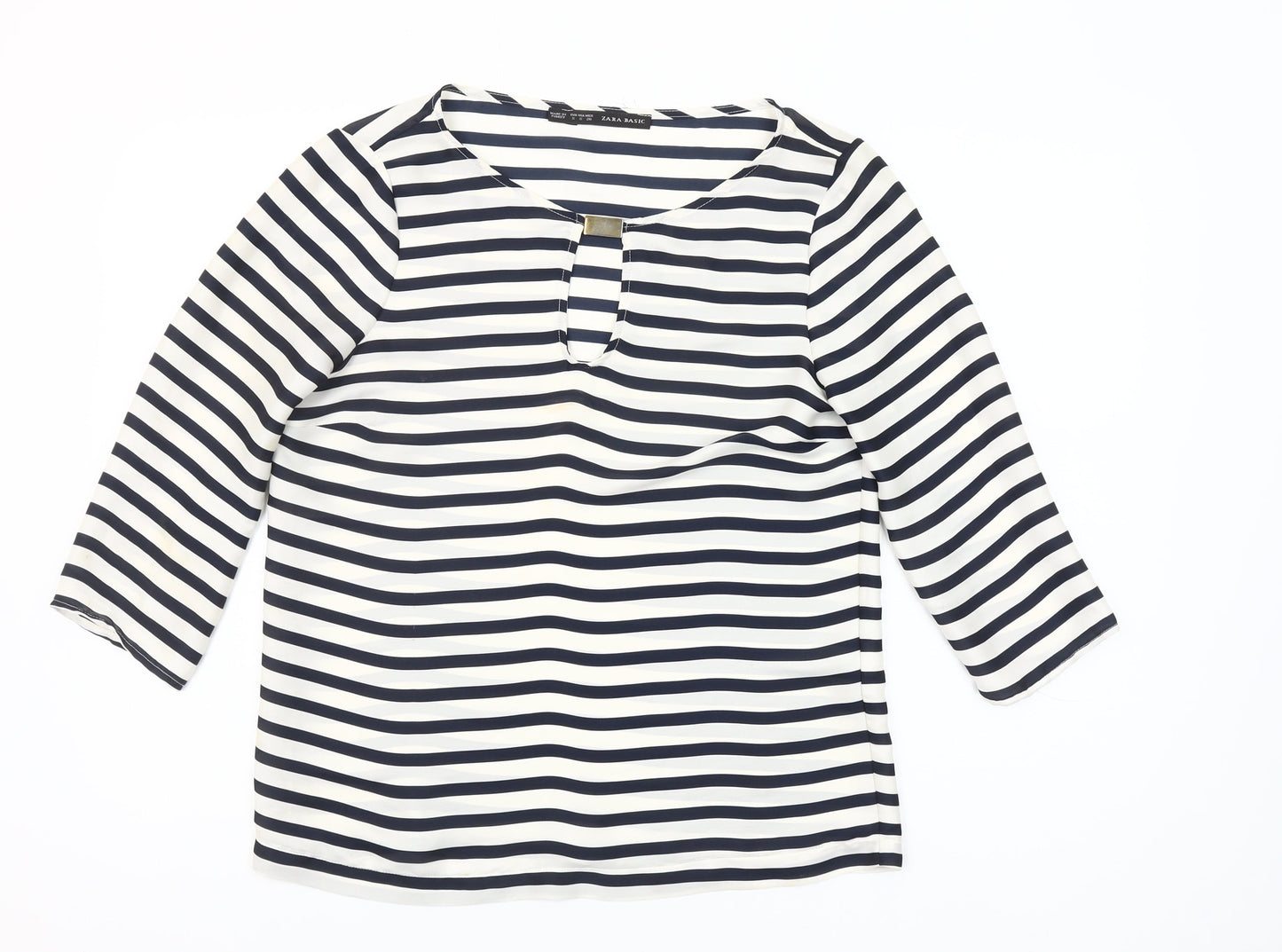 Zara Basic Women’s Multicoloured Striped 3/4 Sleeve Blouse S