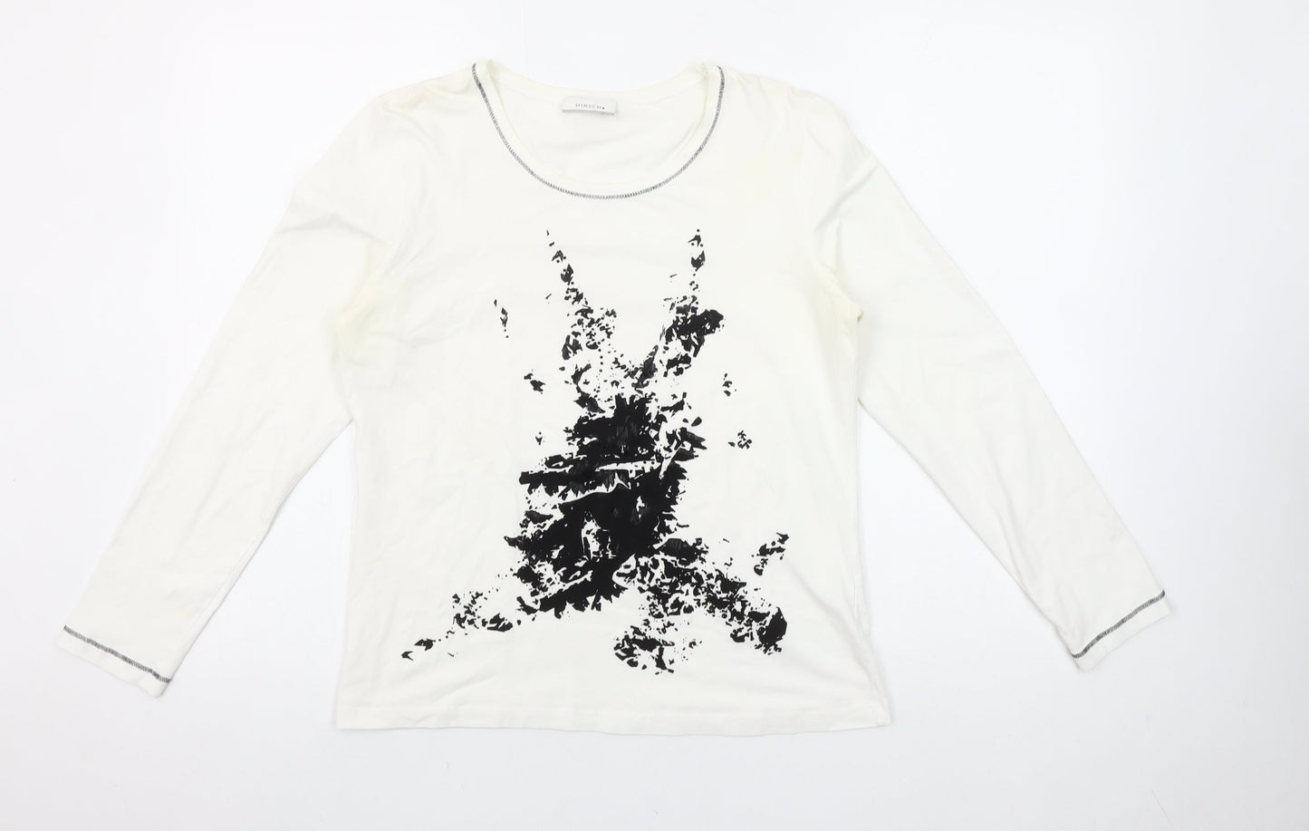 Hirsch Women White Long Sleeve Cotton Stretch Graphic T-Shirt Size L