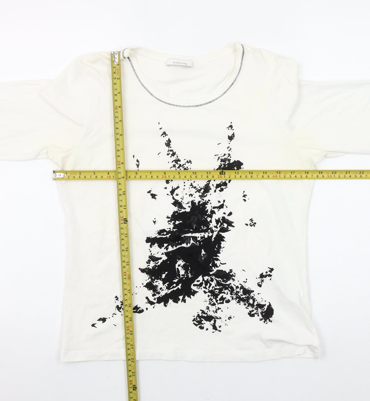 Hirsch Women White Long Sleeve Cotton Stretch Graphic T-Shirt Size L