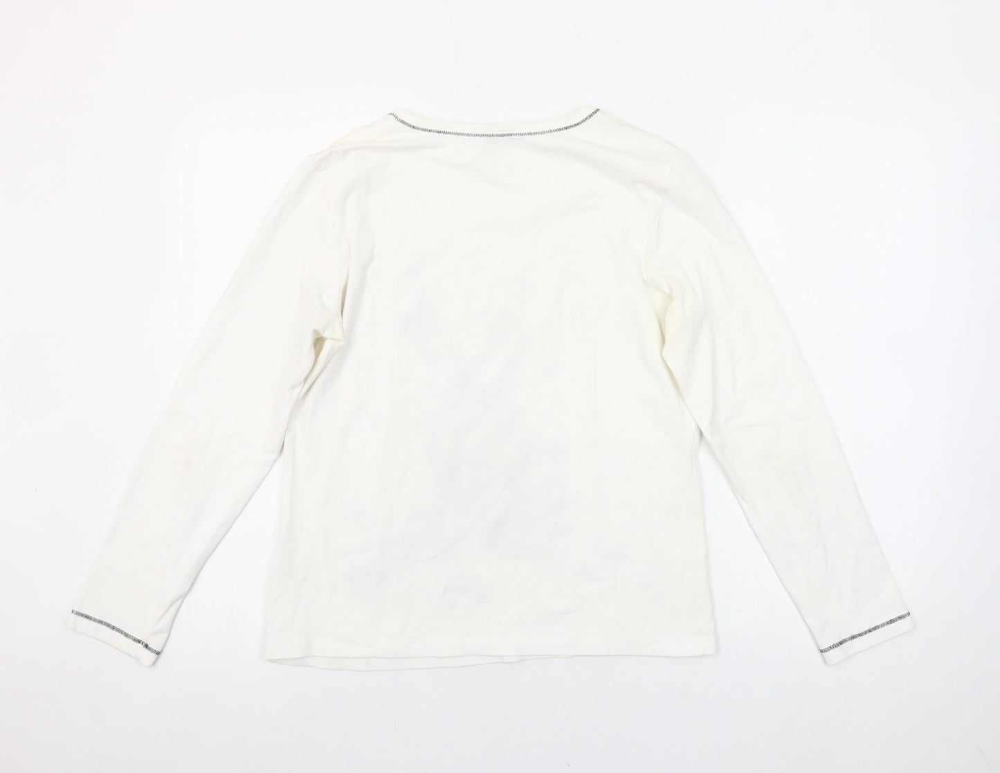 Hirsch Women White Long Sleeve Cotton Stretch Graphic T-Shirt Size L