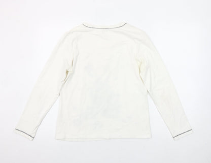Hirsch Women White Long Sleeve Cotton Stretch Graphic T-Shirt Size L