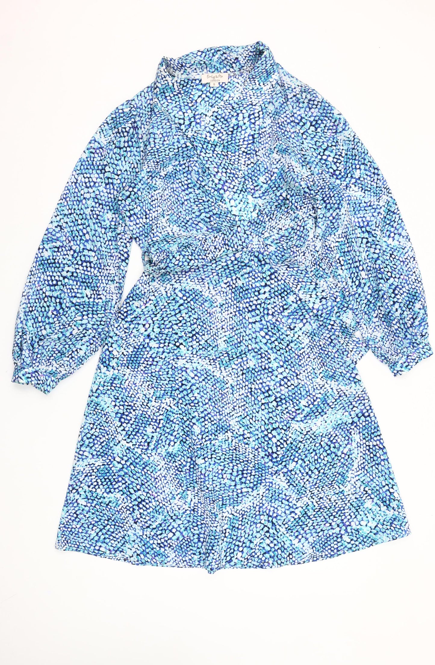 Emily & Me Women Blue Size 8 Wrap Dress Belted Long Sleeve