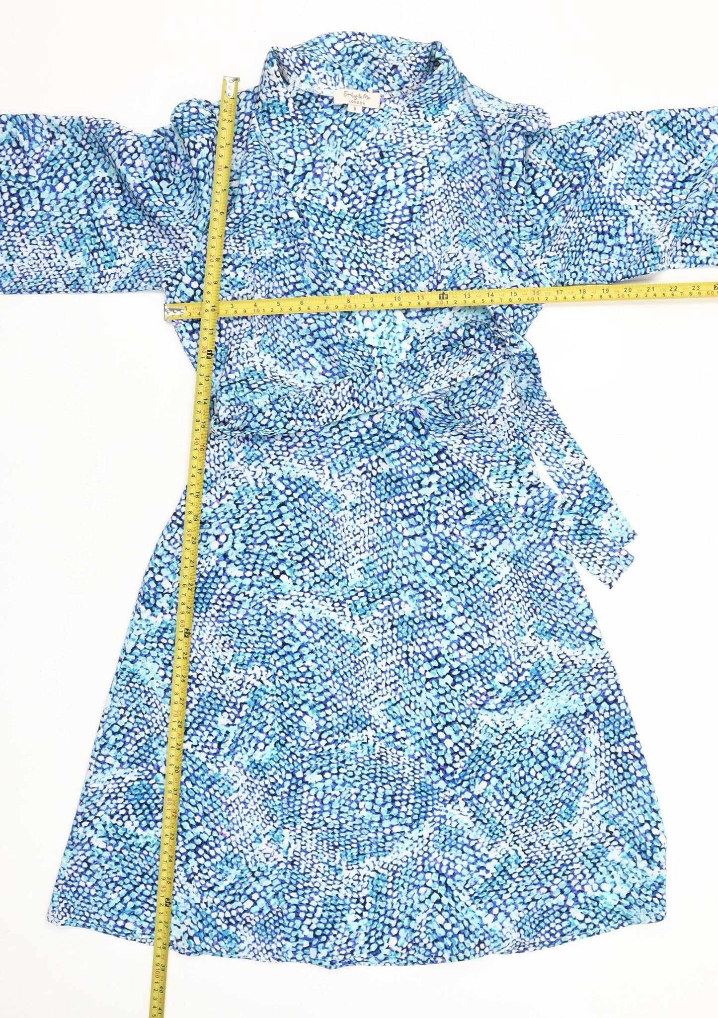 Emily & Me Women Blue Size 8 Wrap Dress Belted Long Sleeve