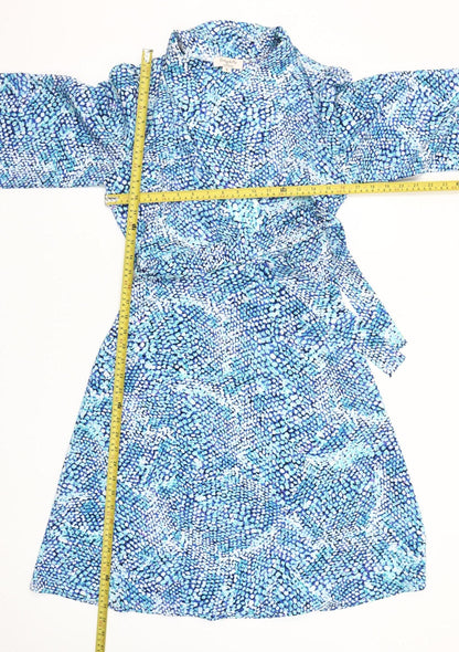 Emily & Me Women Blue Size 8 Wrap Dress Belted Long Sleeve
