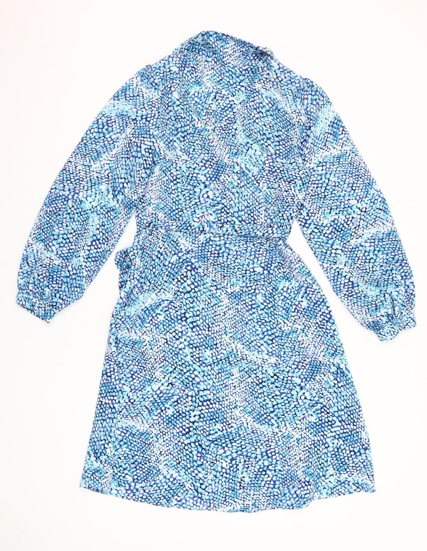 Emily & Me Women Blue Size 8 Wrap Dress Belted Long Sleeve