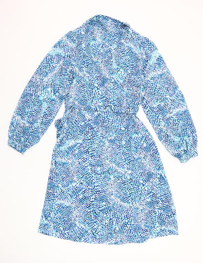 Emily & Me Women Blue Size 8 Wrap Dress Belted Long Sleeve