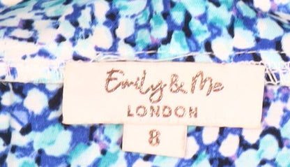 Emily & Me Women Blue Size 8 Wrap Dress Belted Long Sleeve