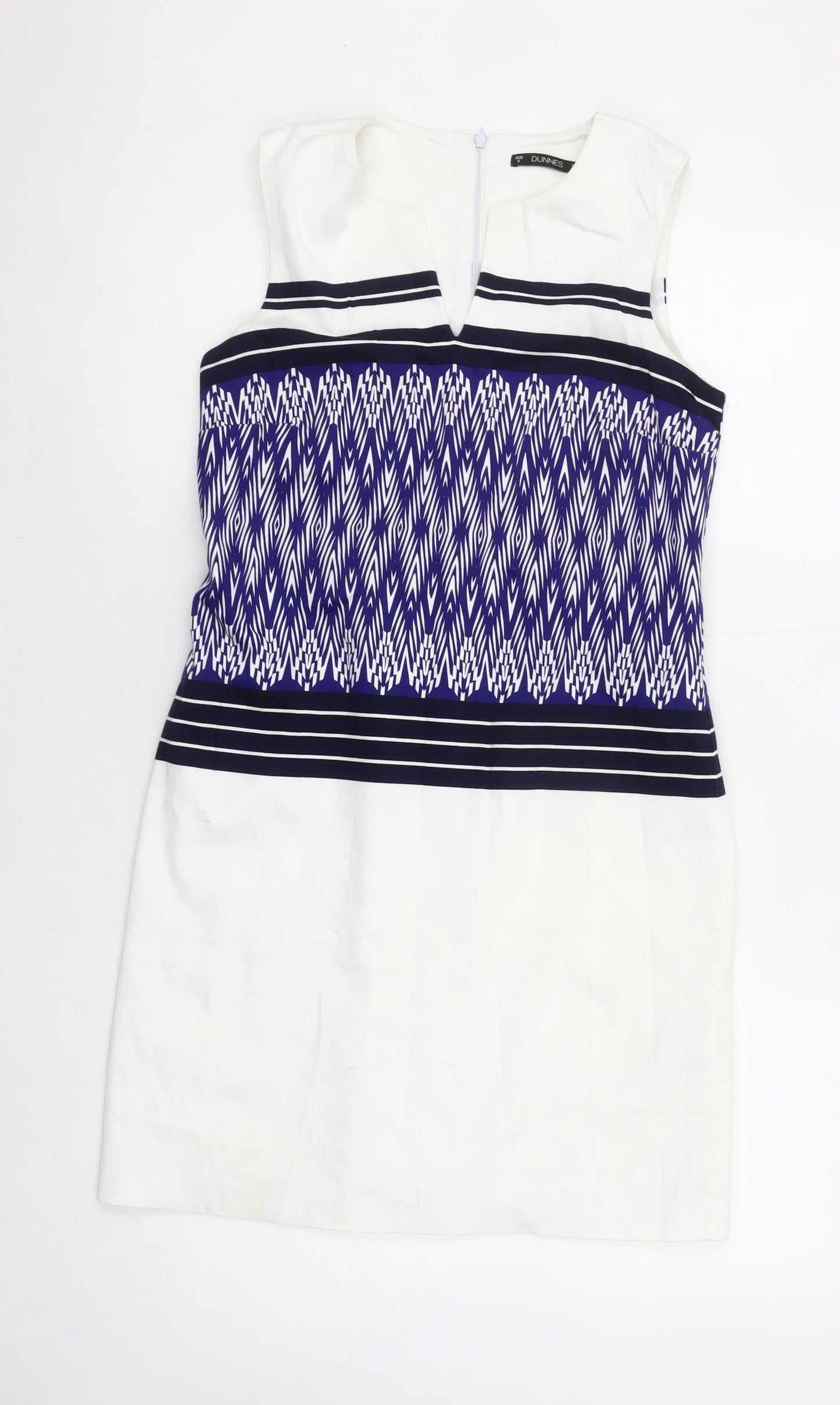 Dunnes Women’s Multicoloured Geometric Shift Dress Size 8 Sleeveless Cotton Blend