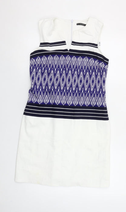 Dunnes Women’s Multicoloured Geometric Shift Dress Size 8 Sleeveless Cotton Blend