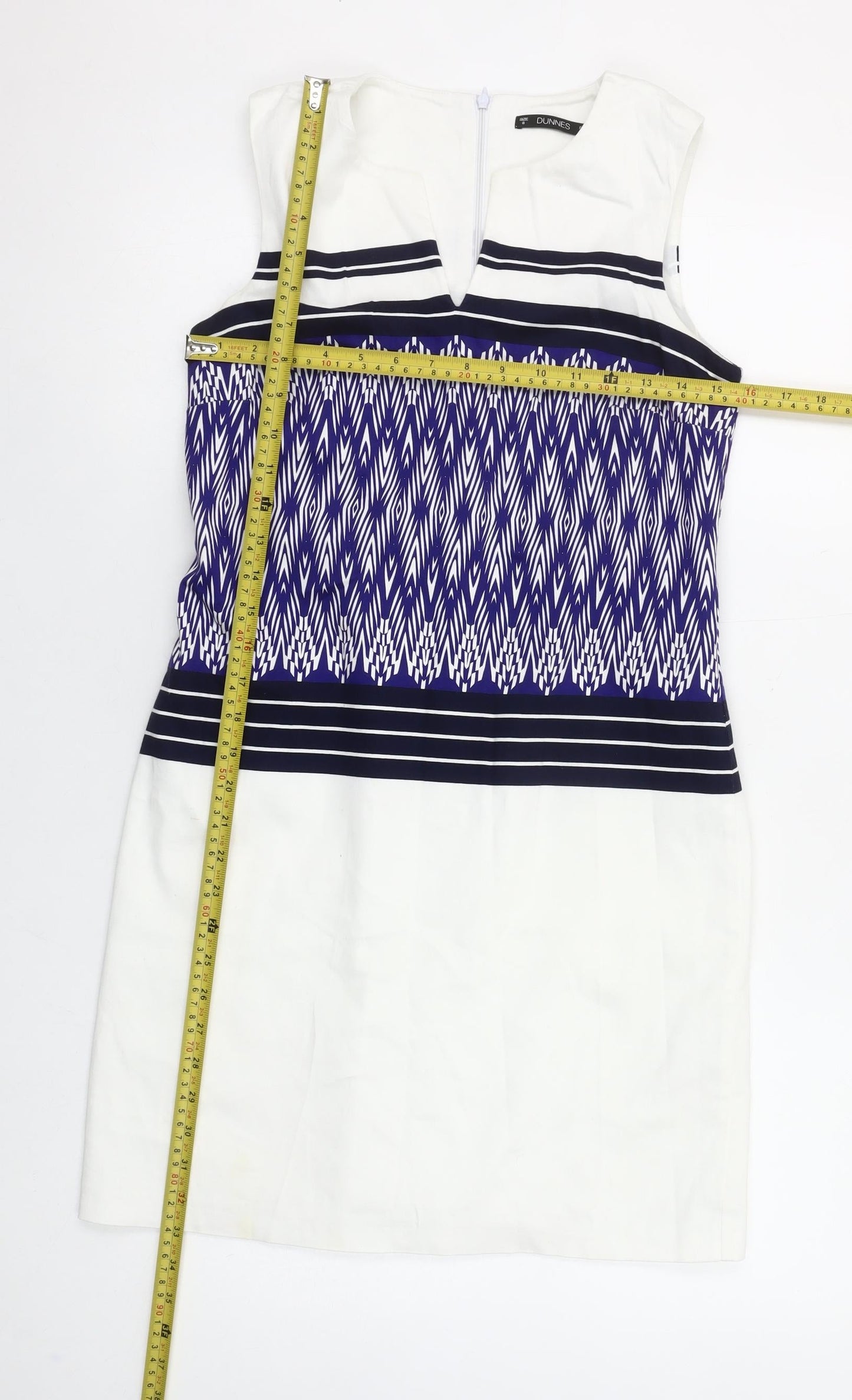 Dunnes Women’s Multicoloured Geometric Shift Dress Size 8 Sleeveless Cotton Blend
