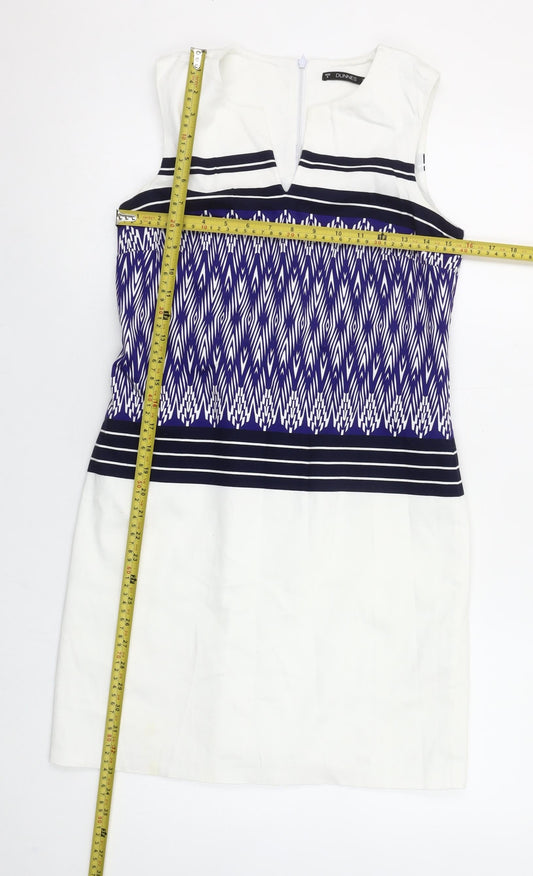 Dunnes Women’s Multicoloured Geometric Shift Dress Size 8 Sleeveless Cotton Blend