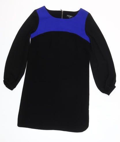 Principles by Ben de Lisi Women's Black Blue Shift Dress Size 8 Long Sleeve