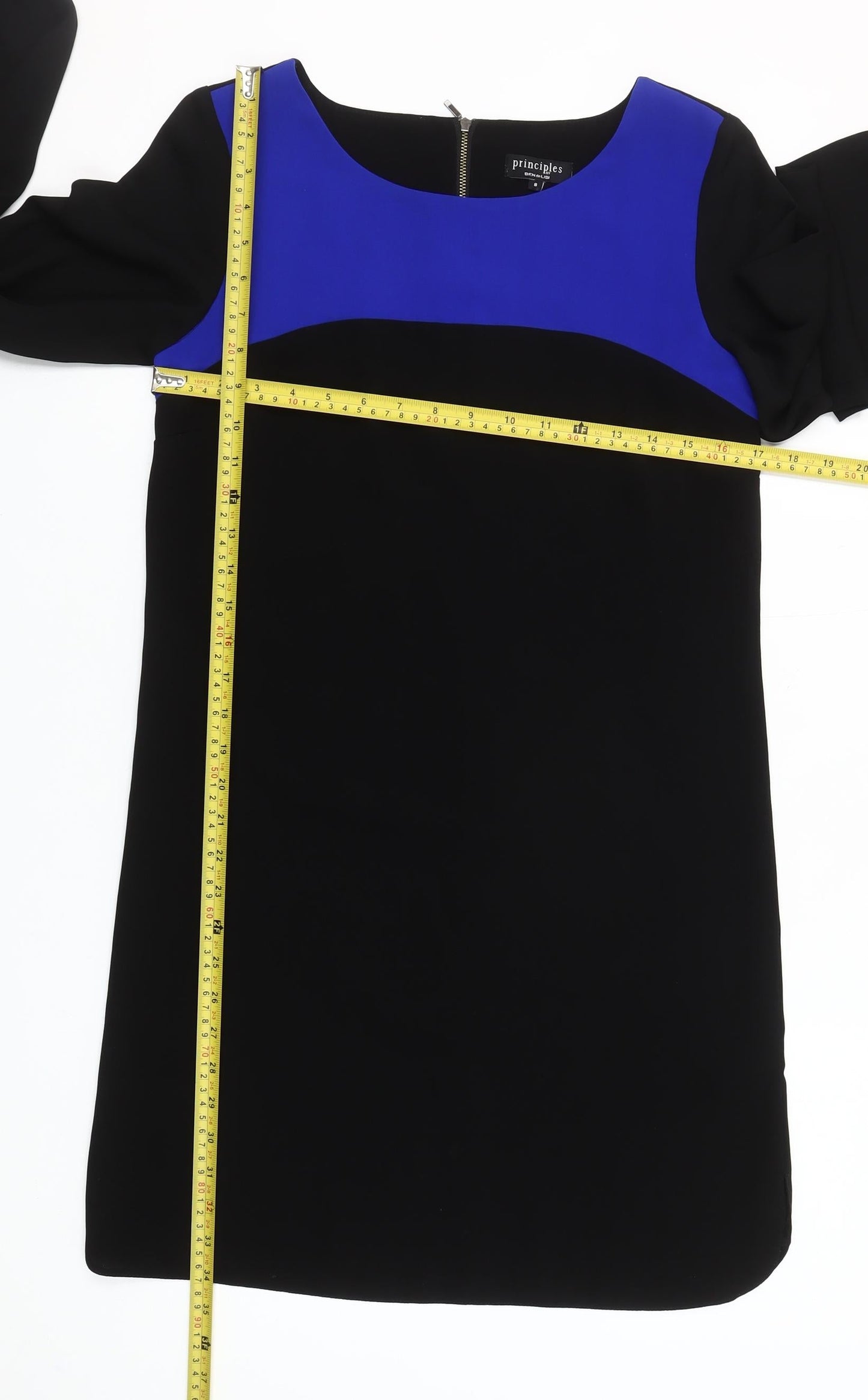 Principles by Ben de Lisi Women's Black Blue Shift Dress Size 8 Long Sleeve