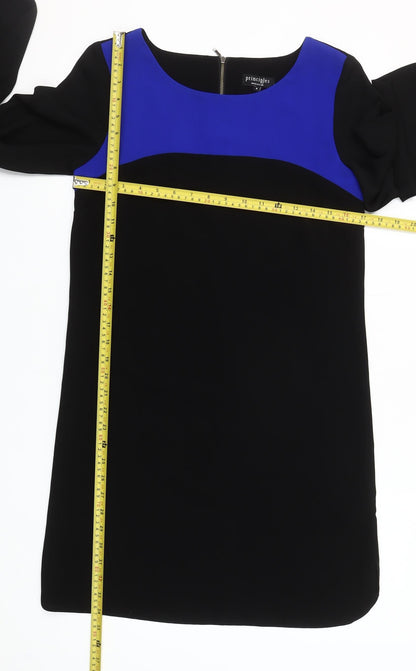 Principles by Ben de Lisi Women's Black Blue Shift Dress Size 8 Long Sleeve