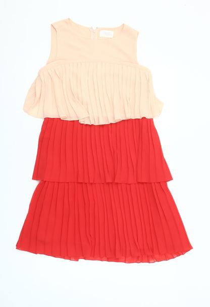 Savida Women Red Beige Colourblock Pleated A-Line Dress Size 8
