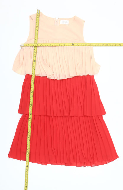 Savida Women Red Beige Colourblock Pleated A-Line Dress Size 8
