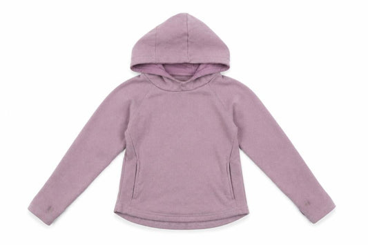 Front view of Dunnes girls’ purple pullover hoodie 5-6 years regular fit