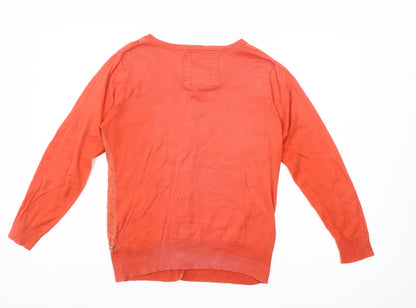 Diesel Womens Orange Lace Knit Cardigan L Long Sleeve 100% Cotton