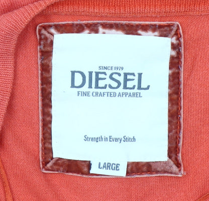 Diesel Womens Orange Lace Knit Cardigan L Long Sleeve 100% Cotton