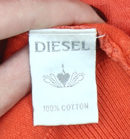 Diesel Womens Orange Lace Knit Cardigan L Long Sleeve 100% Cotton