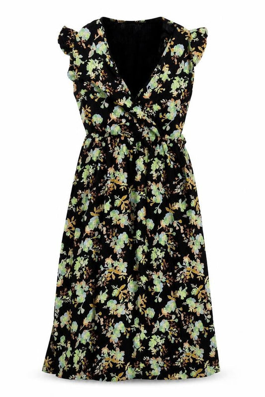 Next Women's Black Floral Cotton Wrap Midi Dress Size 6