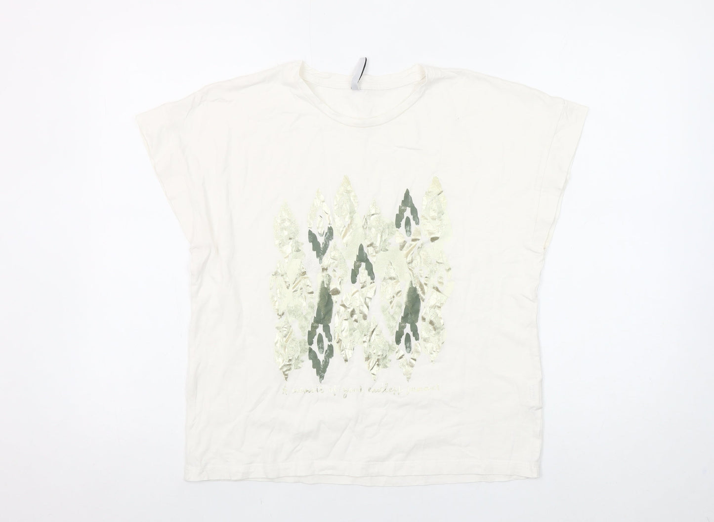 Tiffosi Women Ivory Geometric Print Cotton T-Shirt M