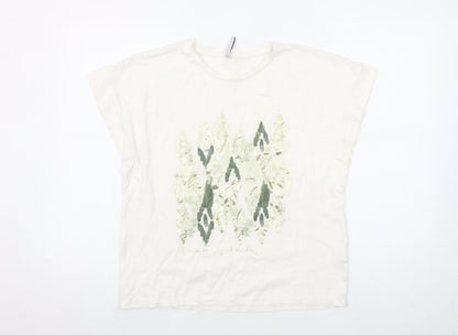 Tiffosi Women Ivory Geometric Print Cotton T-Shirt M