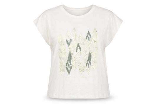 Tiffosi Women Ivory Geometric Print Cotton T-Shirt M