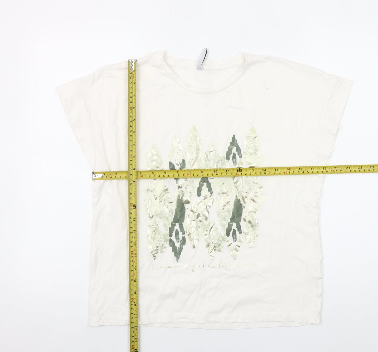 Tiffosi Women Ivory Geometric Print Cotton T-Shirt M