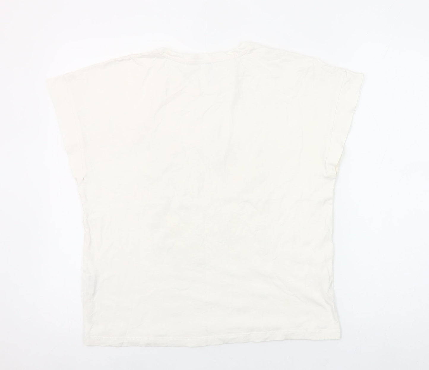 Tiffosi Women Ivory Geometric Print Cotton T-Shirt M
