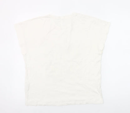 Tiffosi Women Ivory Geometric Print Cotton T-Shirt M
