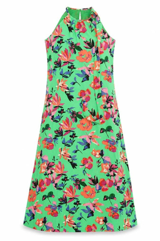 ONLY Women’s Green Floral Halter A-Line Midi Dress Size 6
