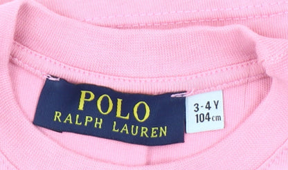Ralph Lauren Girls Pink Embroidered Pony Cotton T-Shirt 3-4 Years