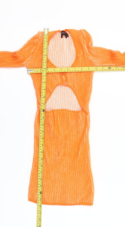 PrettyLittleThing Women’s Orange XS Bodycon Mini Dress Long Sleeve V-Neck