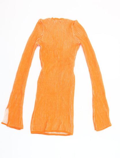 PrettyLittleThing Women’s Orange XS Bodycon Mini Dress Long Sleeve V-Neck