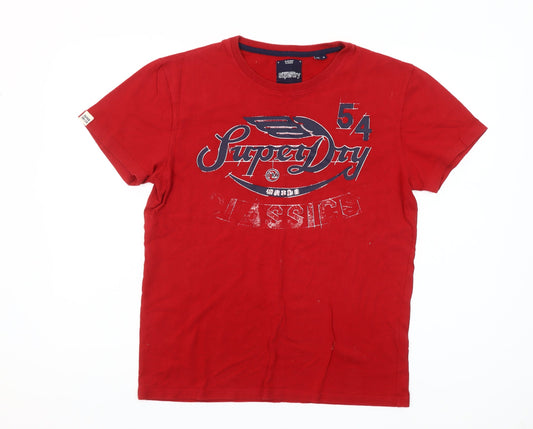 Superdry Men Red Classic Graphic Print Crew Neck Cotton T-Shirt Size M