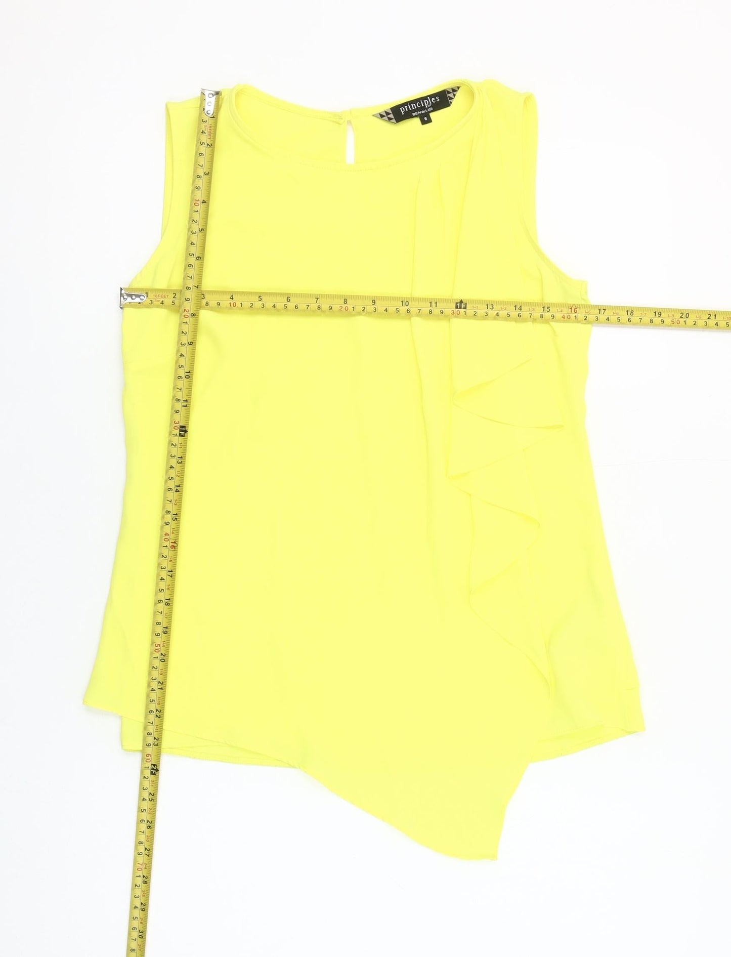 Principles by Ben de Lisi Women's Yellow Sleeveless Ruffle Blouse Size 8